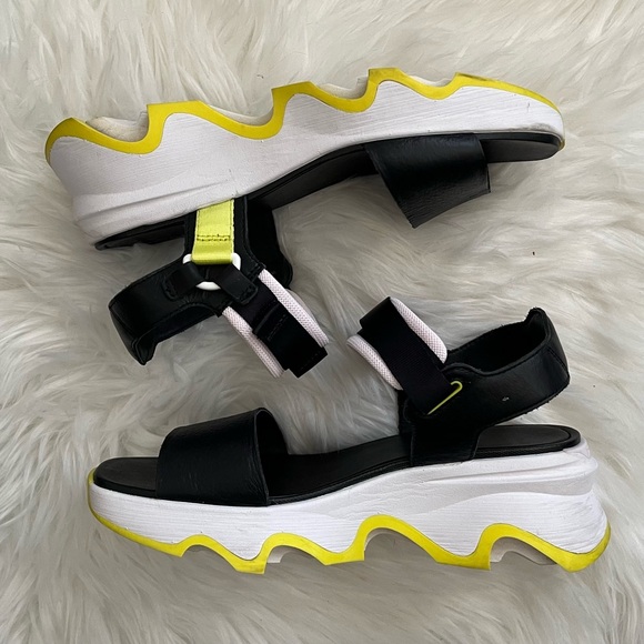 Sorel Kinetic Impact Y-Strap High Wedge Sandals Women's Sz 9.5 Green & Black - Picture 4 of 13